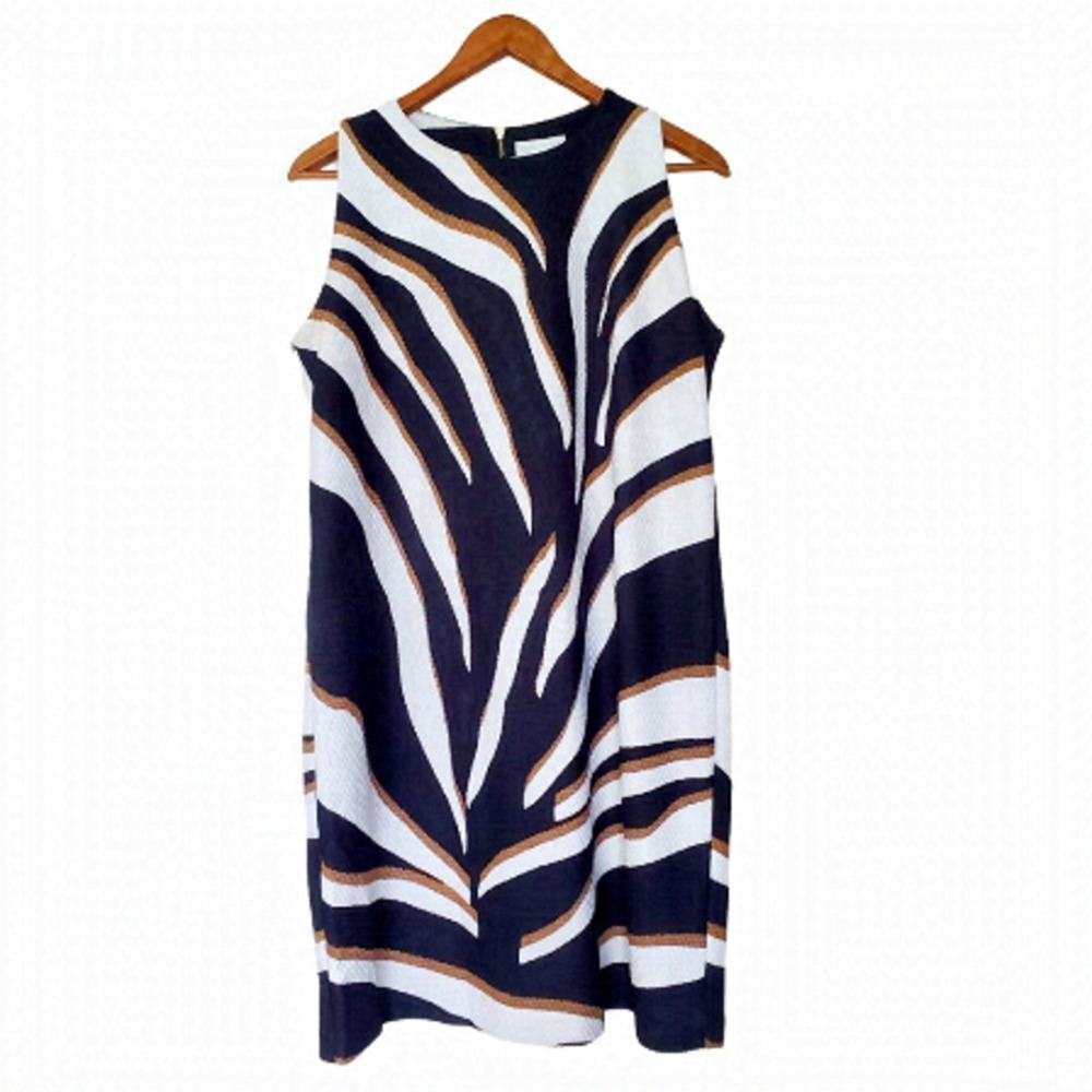 Charter Club Zebra Print Dress Size L Black White Sleeveless Casual Summer Shift - Picture 6 of 10